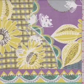 4 3/8 YD PC-Purple/Yellow/Grey Floral Silk Chiffon Fabric