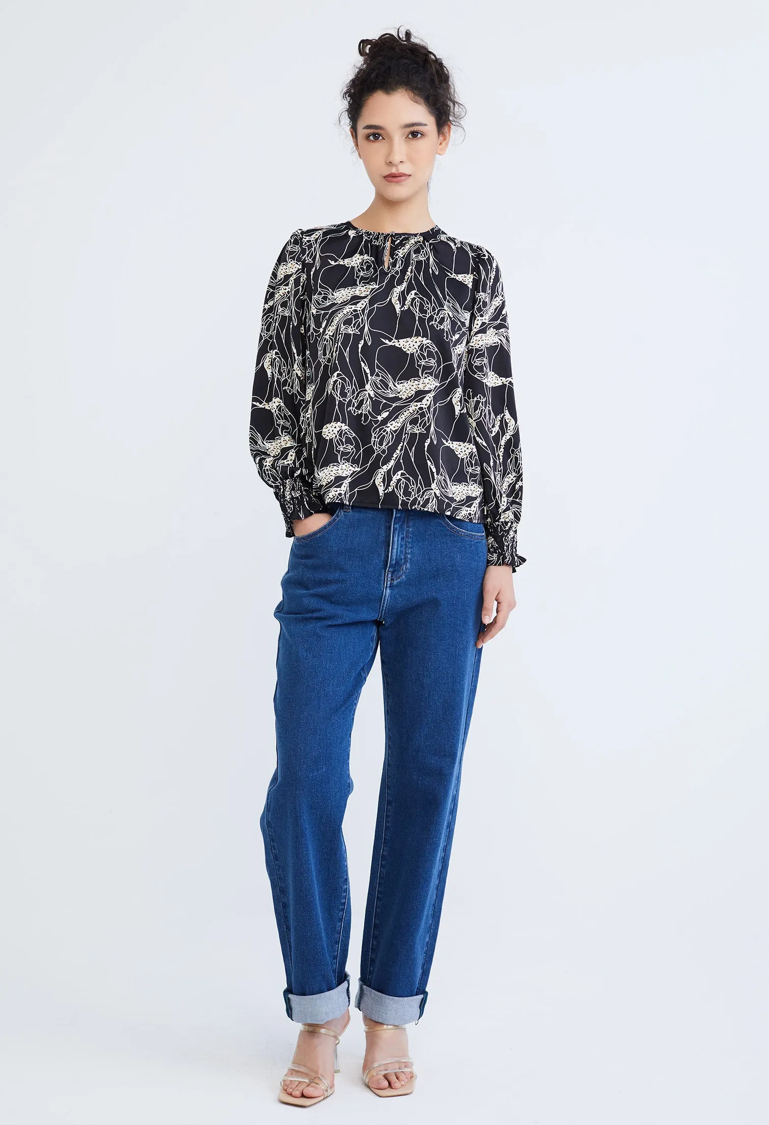 Abstract Allover Flora Round Neck Blouse