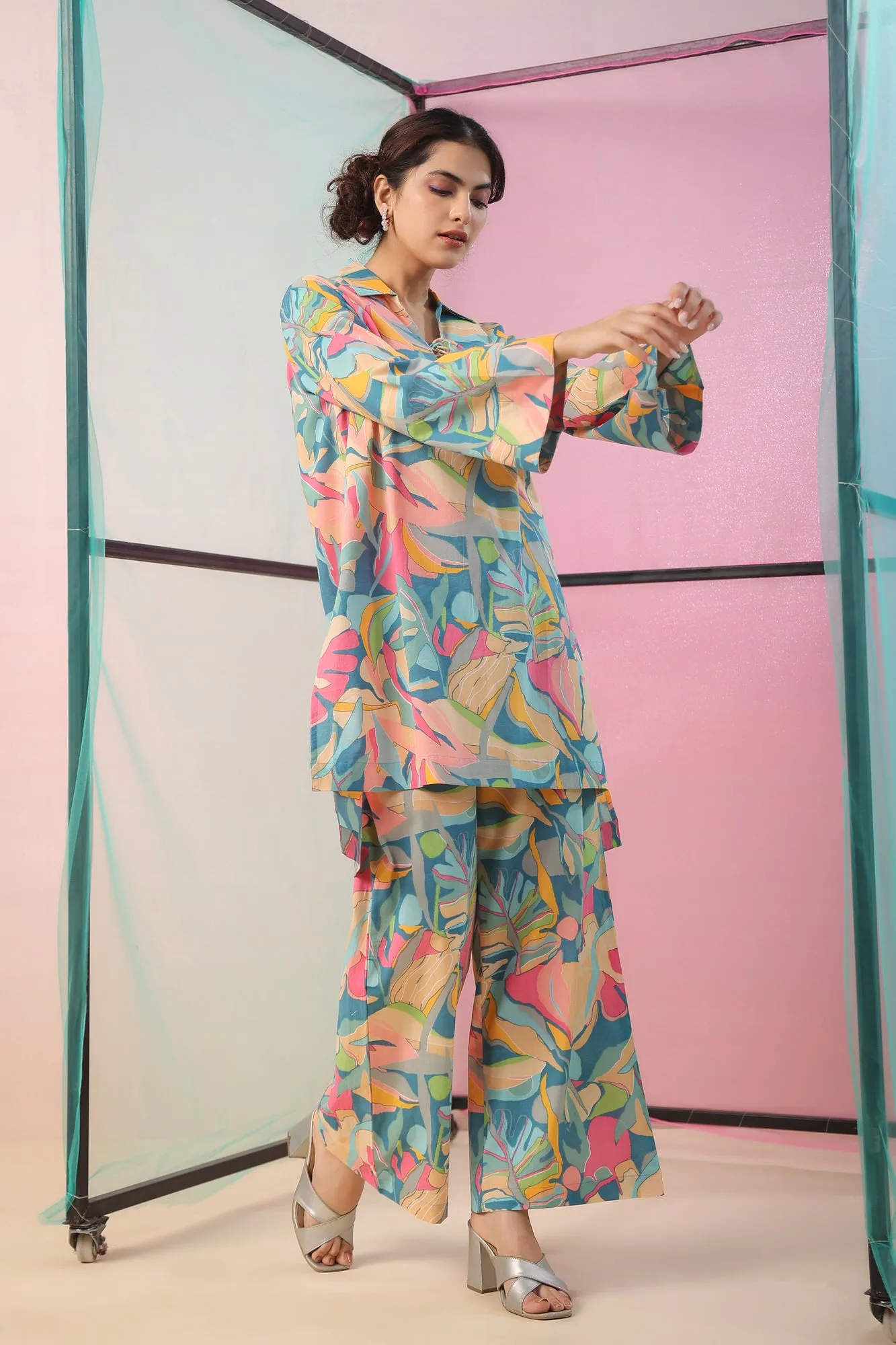 Abstract Art On Blue Palazzo Loungewear Set