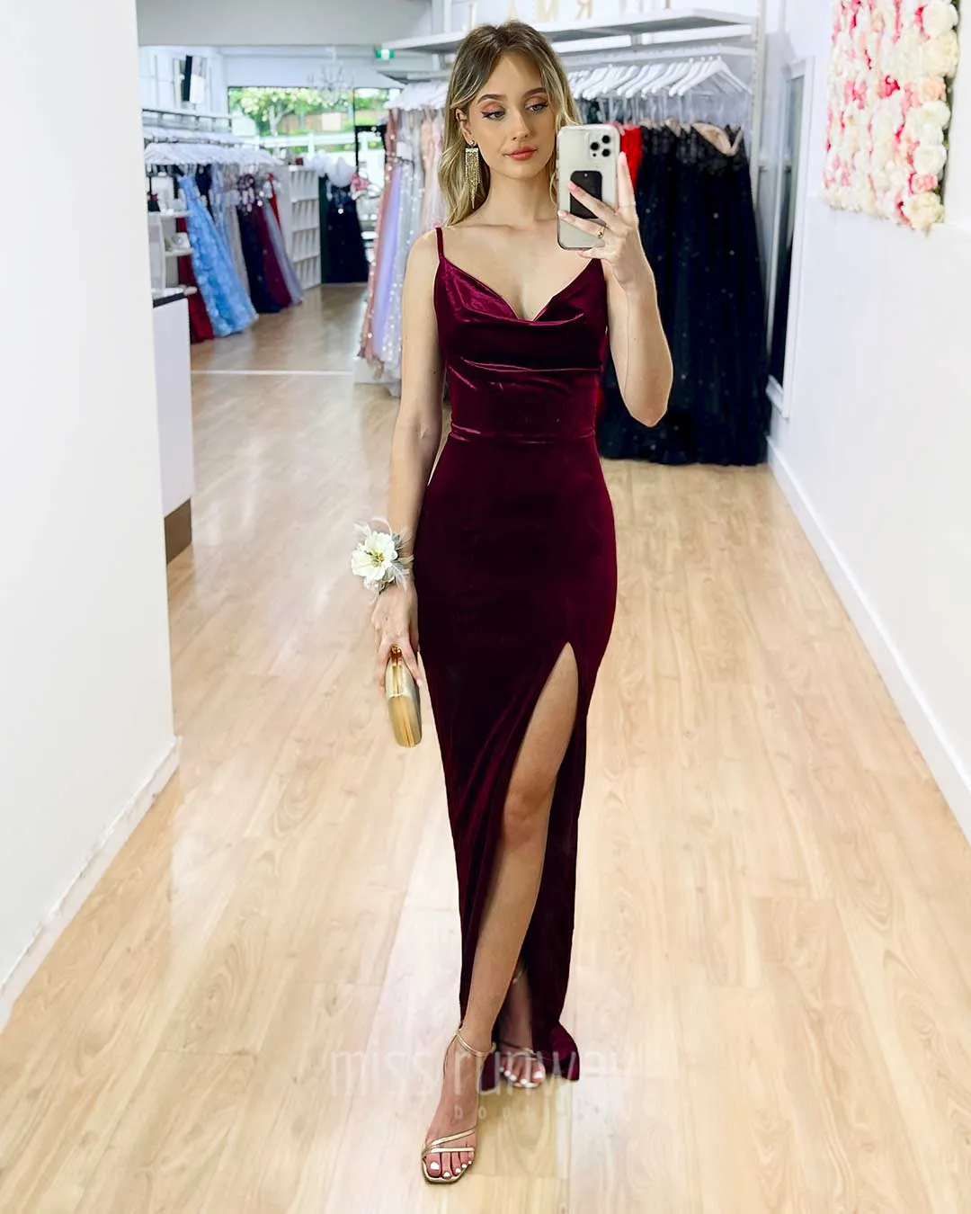 Andrea Velvet Gown - Deep Berry