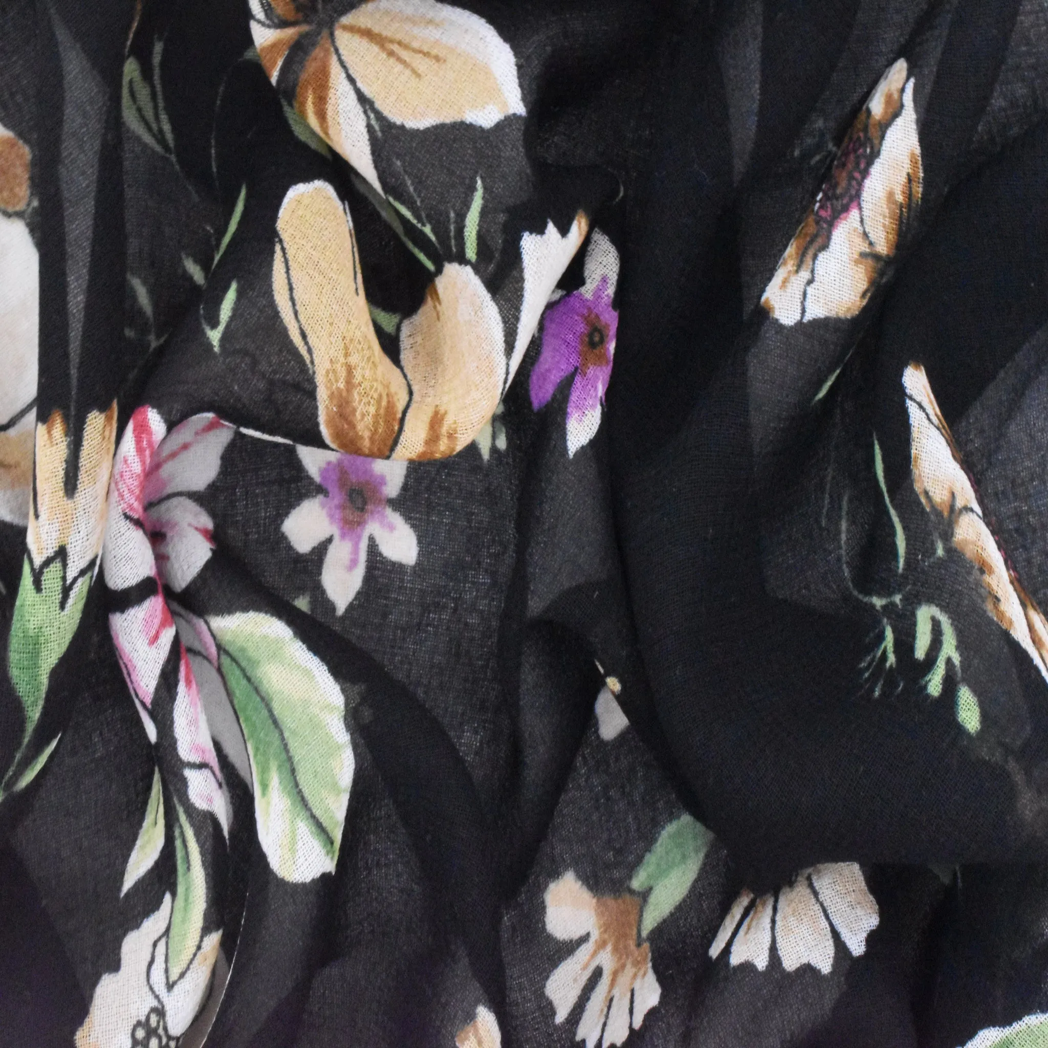 Basic Black-Beige-Multi Floral Printed Poly Chiffon Woven Fabric