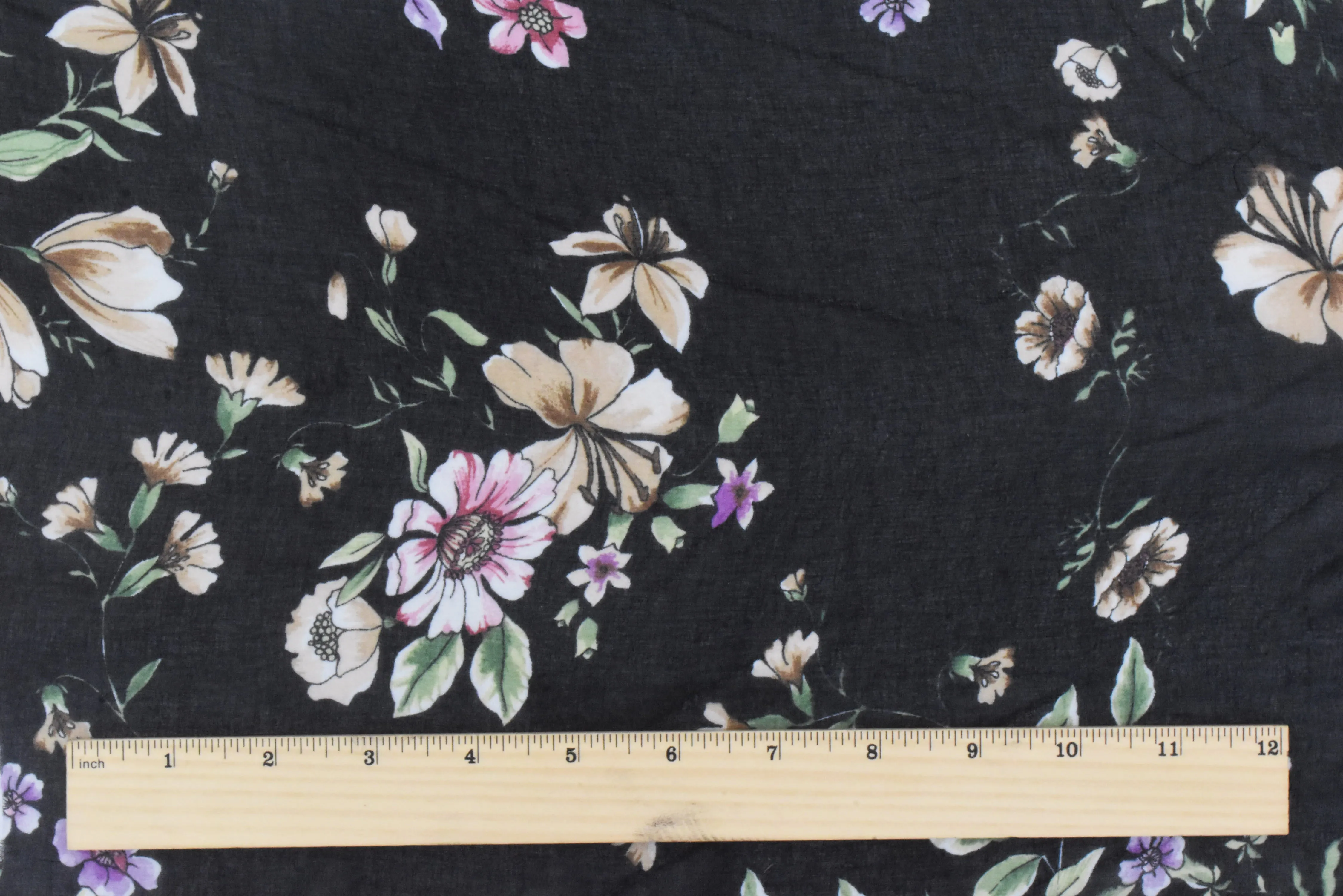 Basic Black-Beige-Multi Floral Printed Poly Chiffon Woven Fabric