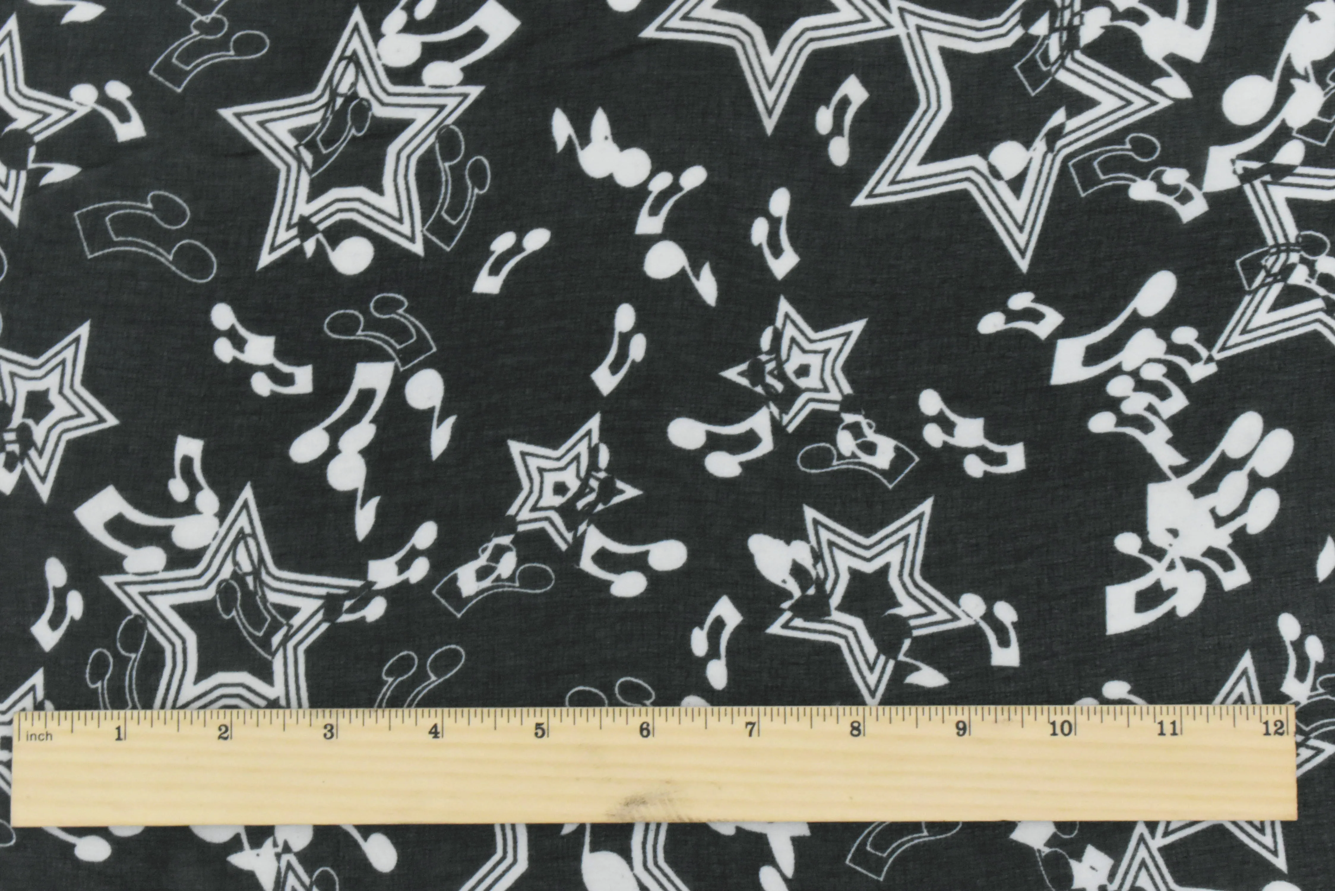 Basic Black-White Star Music Printed Poly Chiffon Woven Fabric