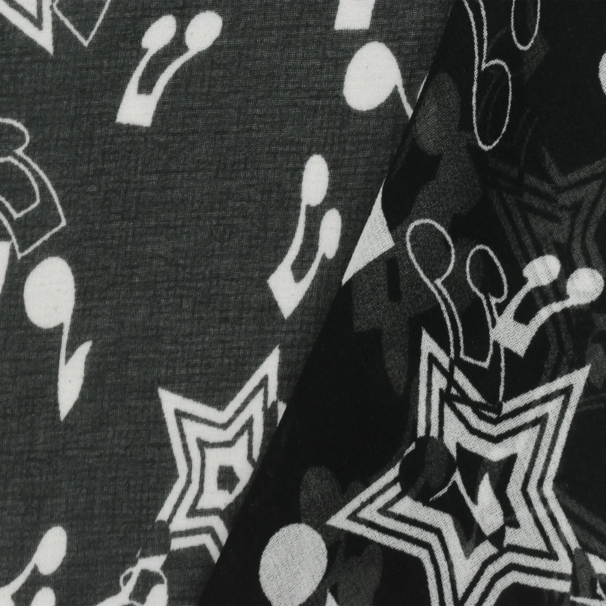 Basic Black-White Star Music Printed Poly Chiffon Woven Fabric