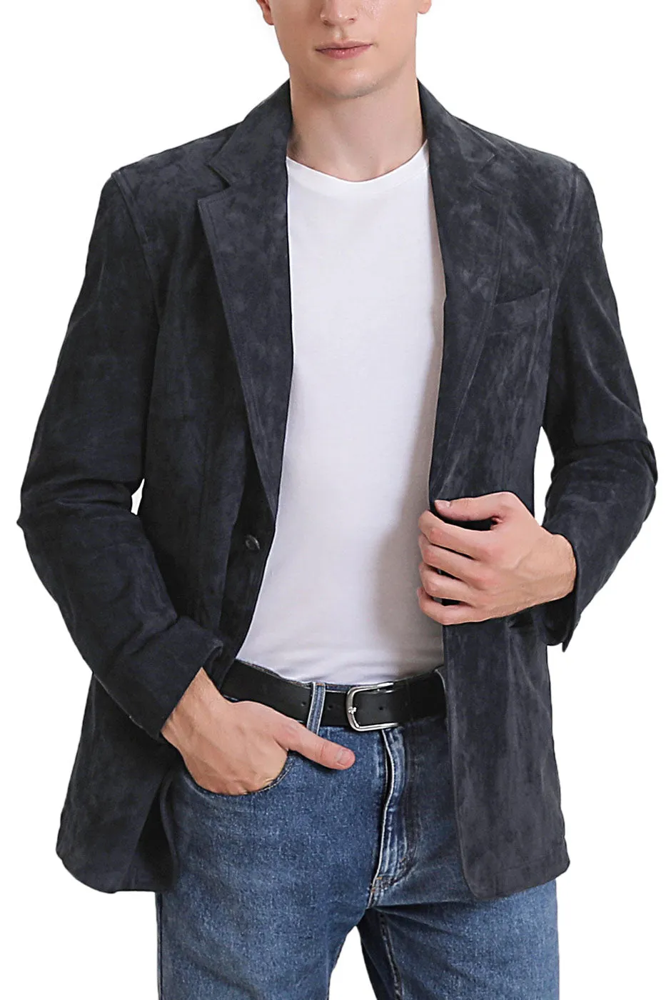 BGSD Men Cliff Classic Two-Button Suede Leather Blazer