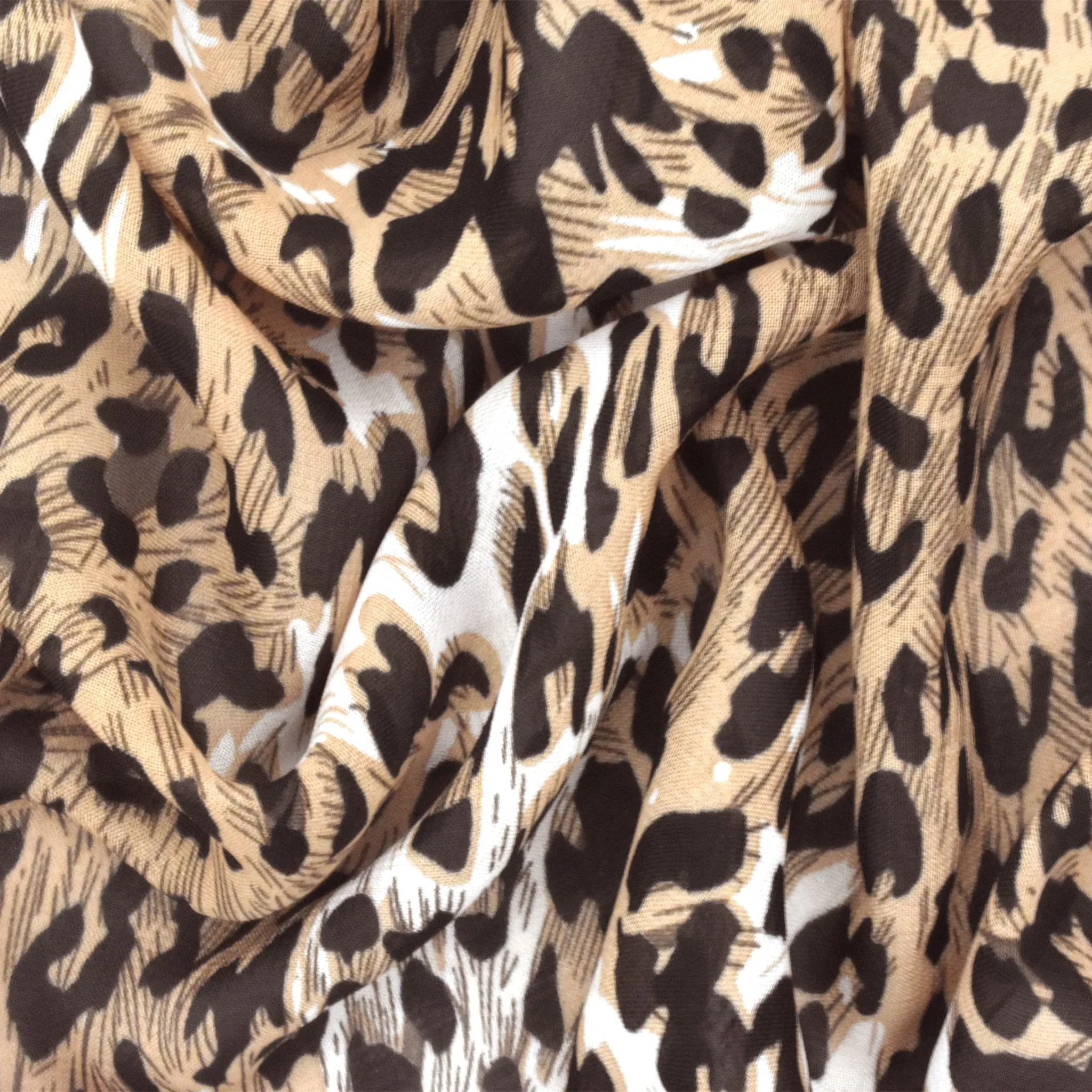 Biscuit Beige-Multi Leopard Printed Poly Chiffon Woven Fabric