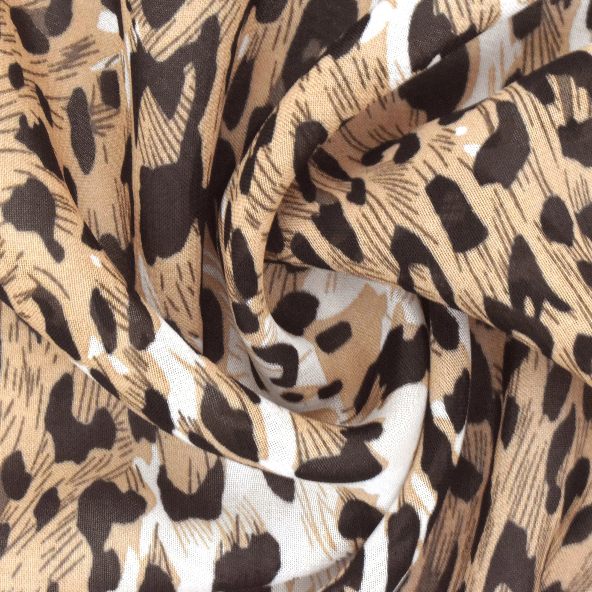 Biscuit Beige-Multi Leopard Printed Poly Chiffon Woven Fabric