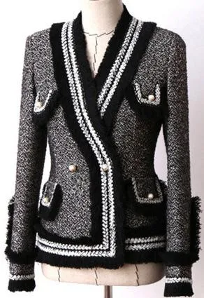 Black & White Fringed Tweed Jacket