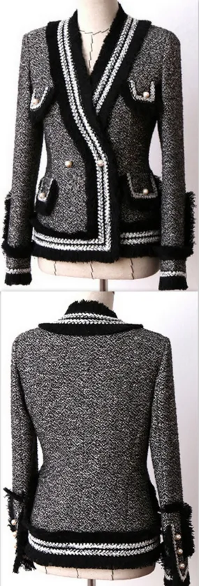 Black & White Fringed Tweed Jacket