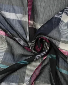 Black And Pink White Checks Print Polyester Chiffon Fabric