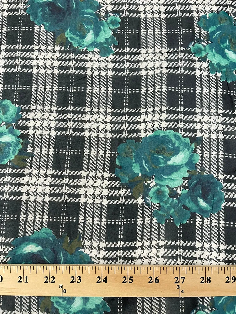 Black and White Glenplaid Floral Print Chiffon Fabric