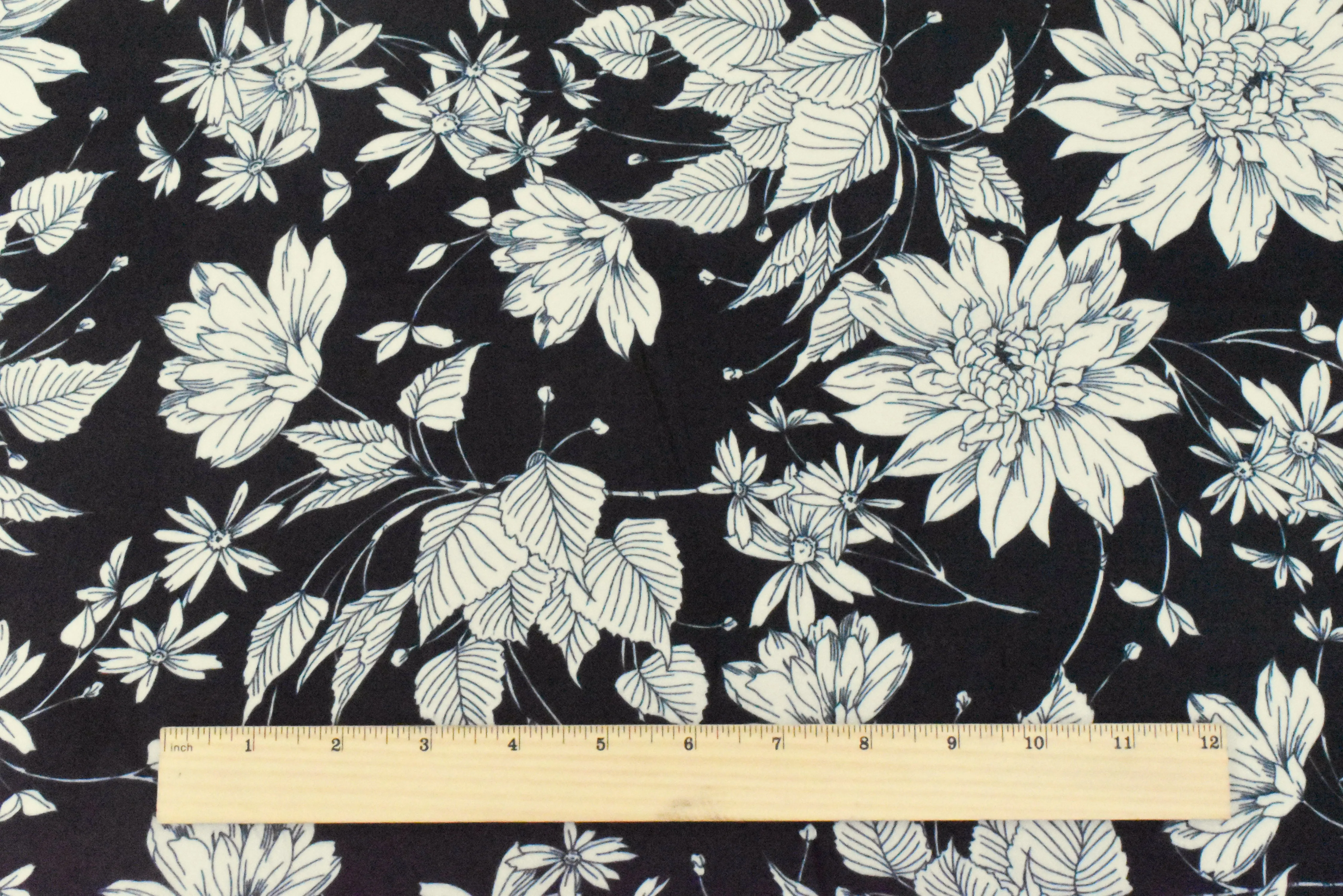 Black-Ivory Famous Designer Floral Printed Rayon Chiffon Woven Fabric