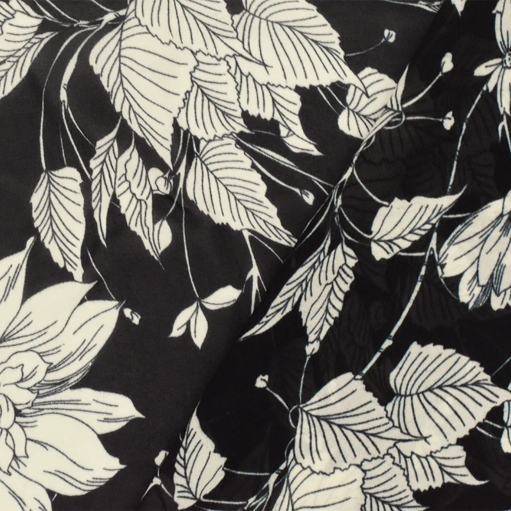 Black-Ivory Famous Designer Floral Printed Rayon Chiffon Woven Fabric