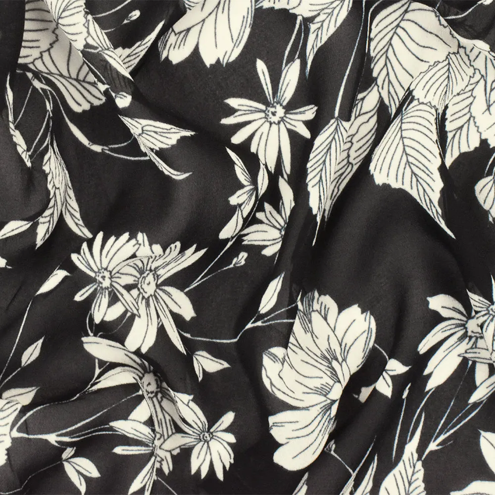 Black-Ivory Famous Designer Floral Printed Rayon Chiffon Woven Fabric