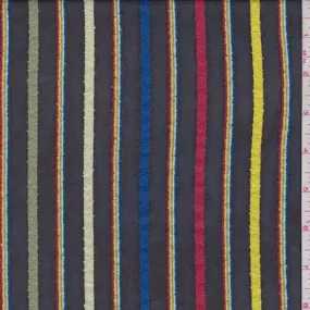 Black Multicolor Stripe Chiffon Fabric