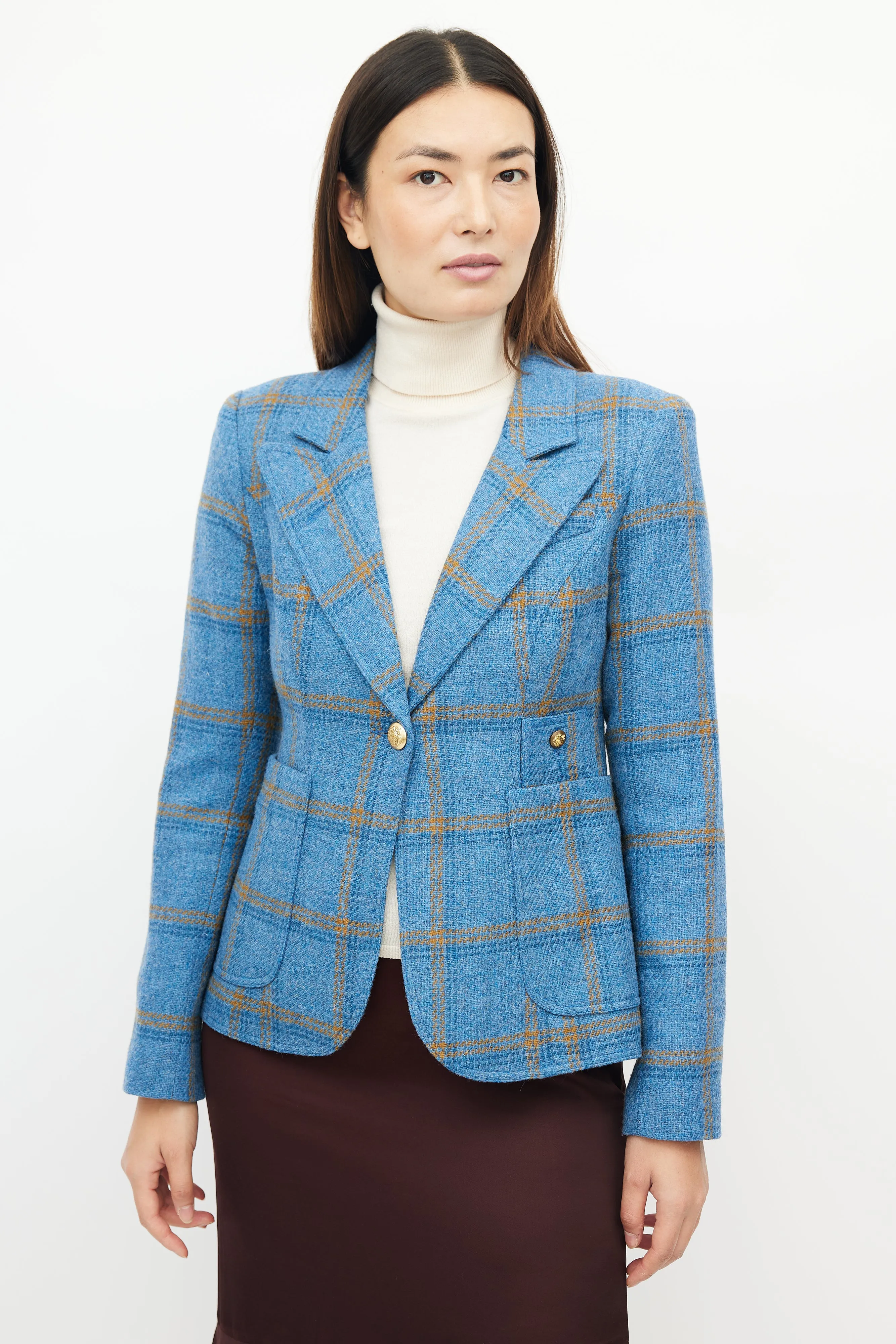 Blue & Orange Wool Plaid Blazer