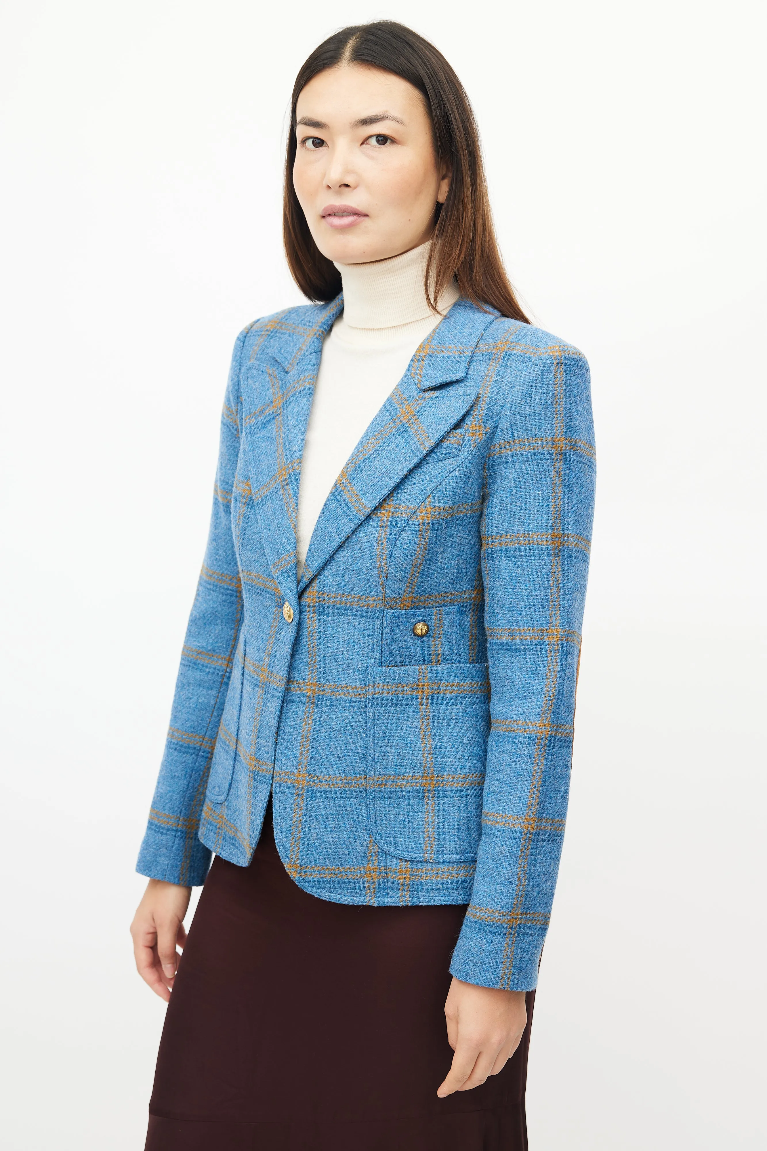 Blue & Orange Wool Plaid Blazer