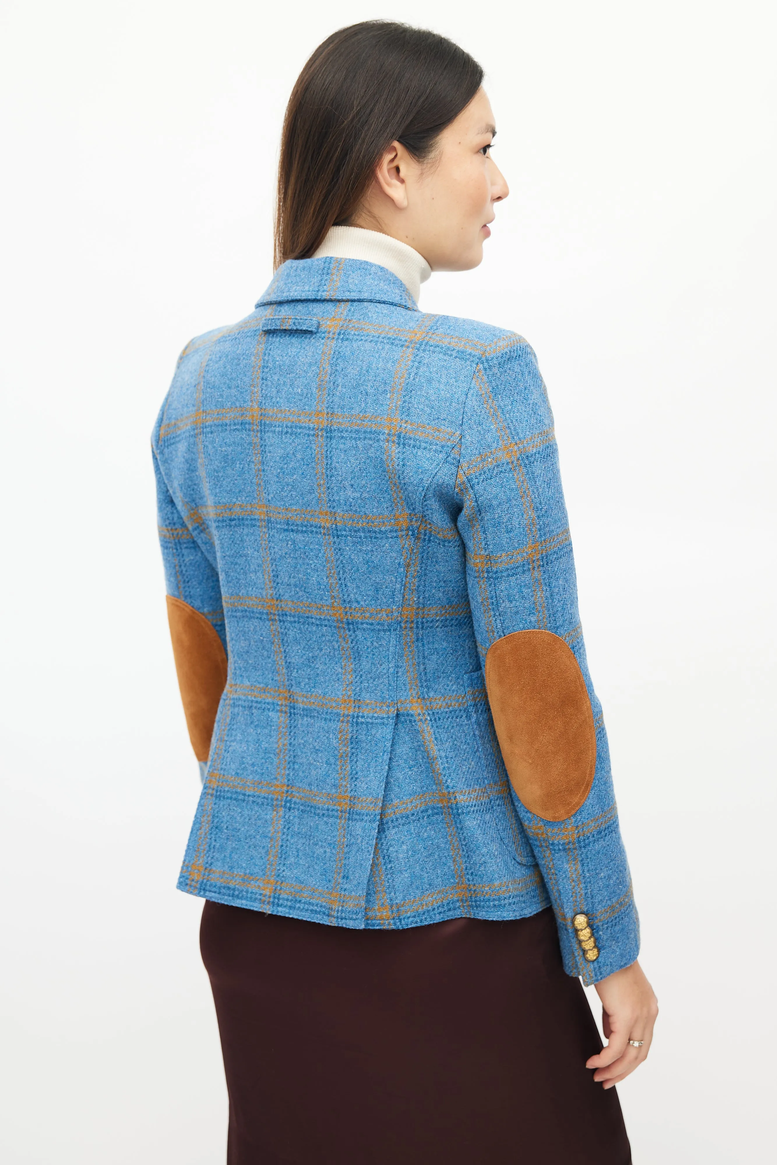 Blue & Orange Wool Plaid Blazer