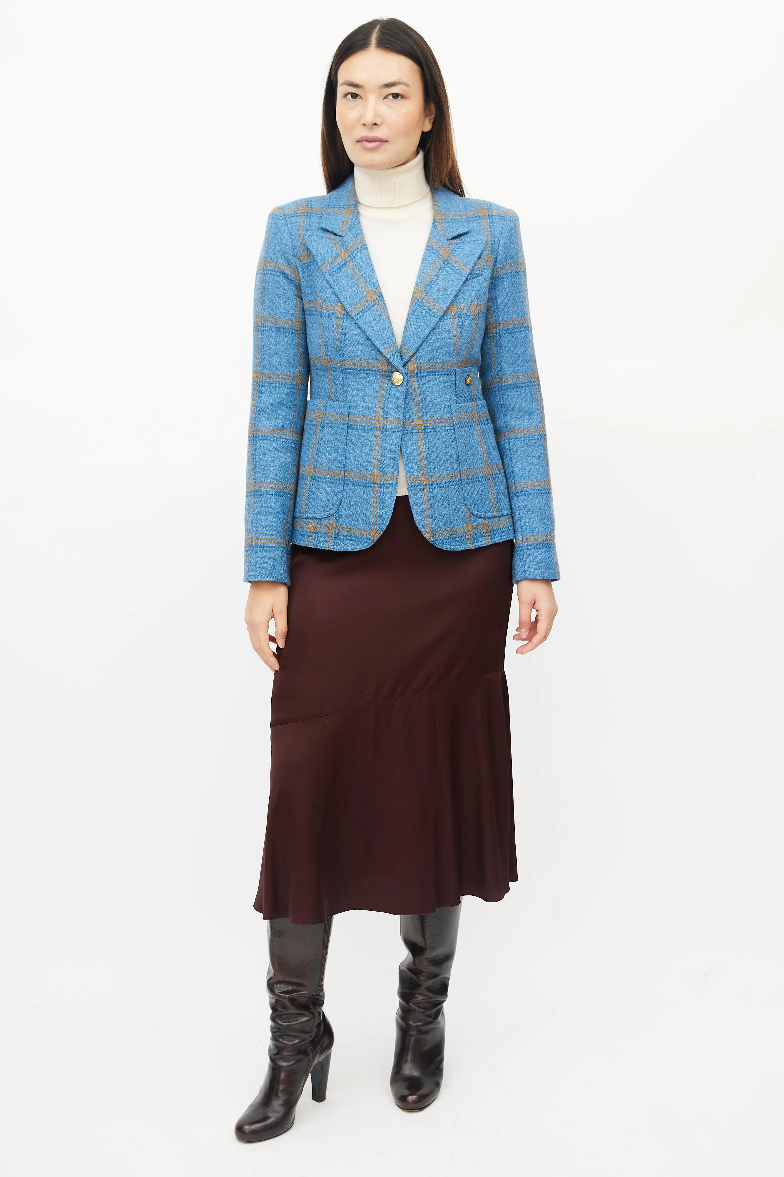 Blue & Orange Wool Plaid Blazer