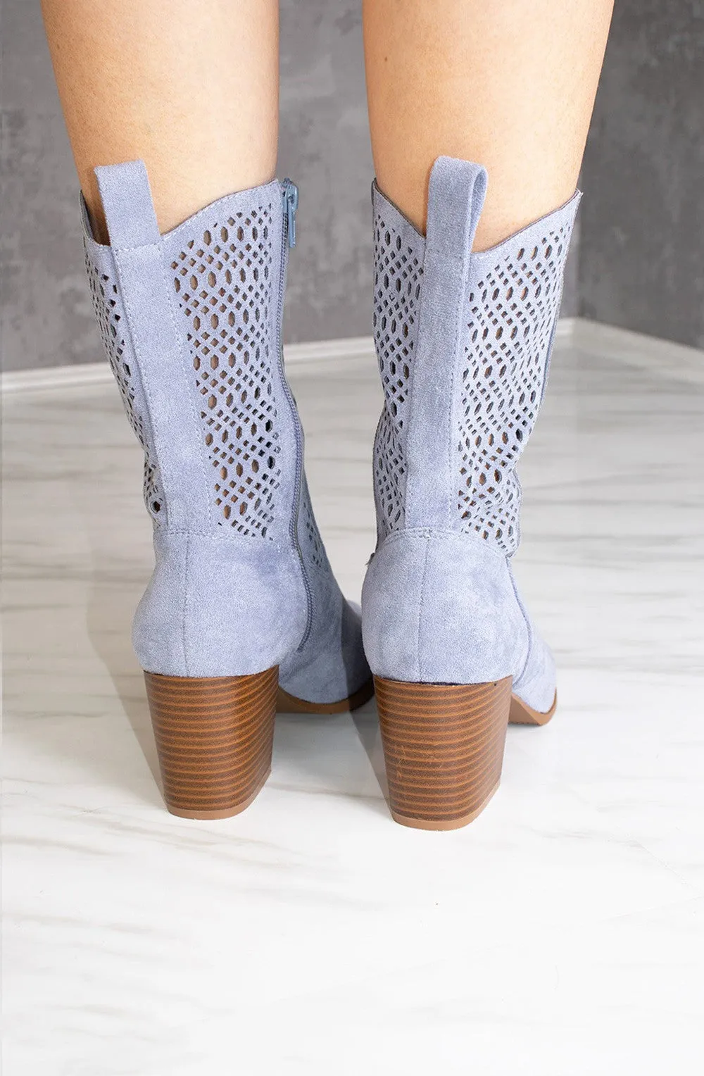 Blue Cut Out Heeled Calf Cowboy Boot