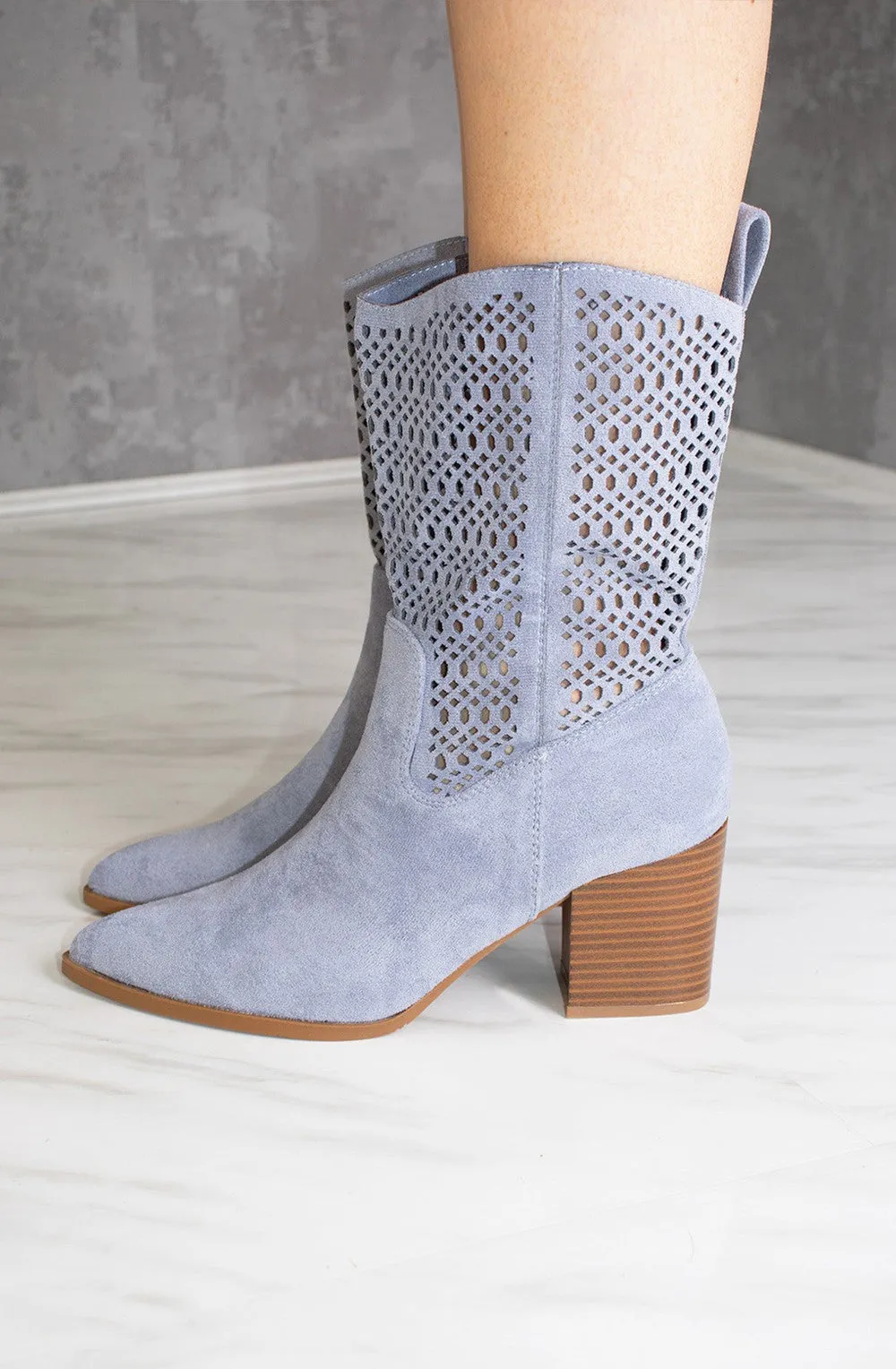 Blue Cut Out Heeled Calf Cowboy Boot