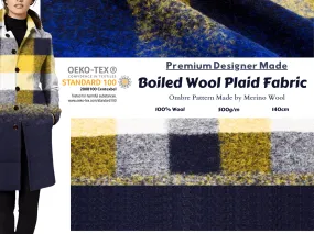 Boiled Wool Plaid Fabric Premium Designer Made / Ombre Pattern Made by Merino Wool