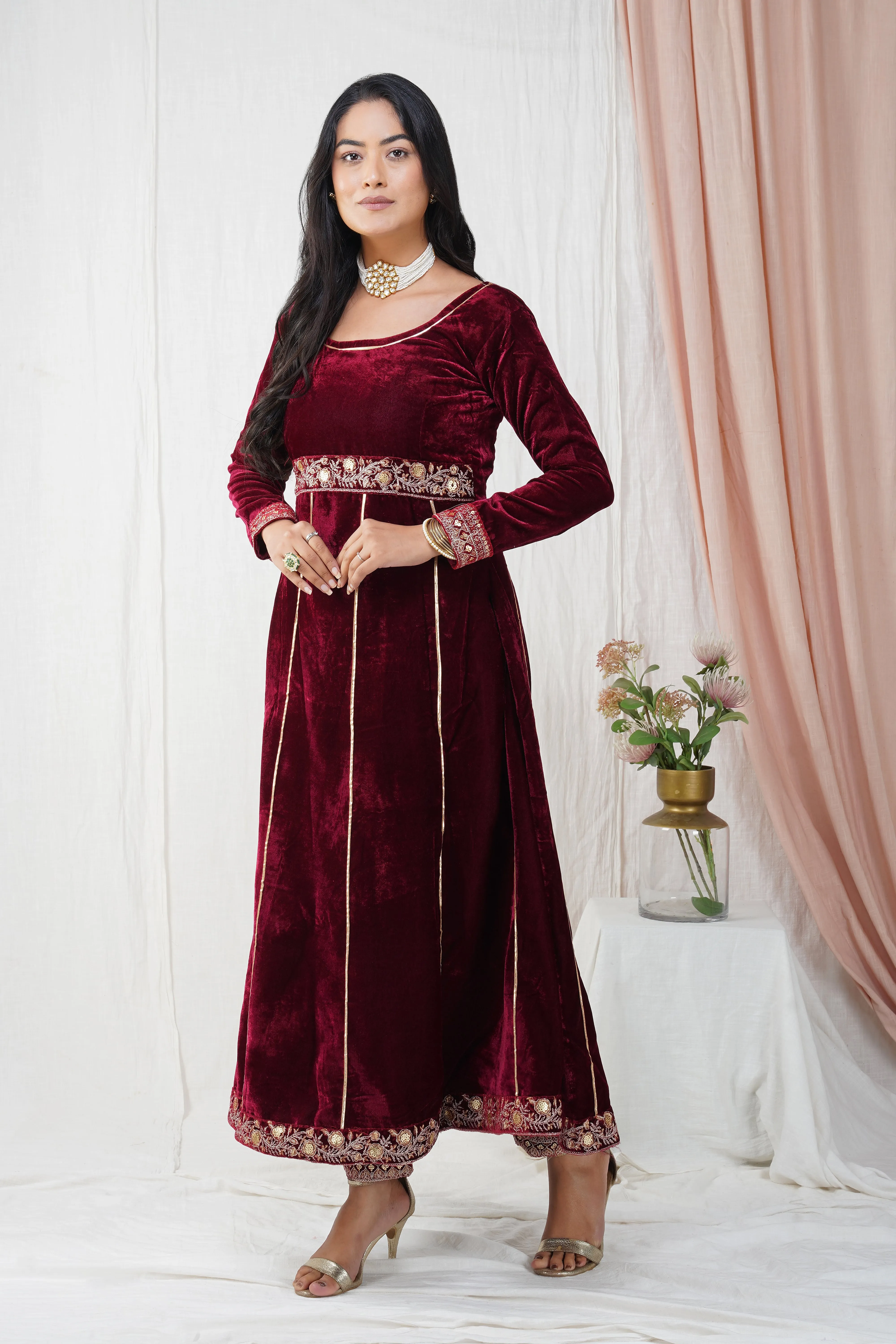 Burgundy Velvet Empress Anarkali Suit