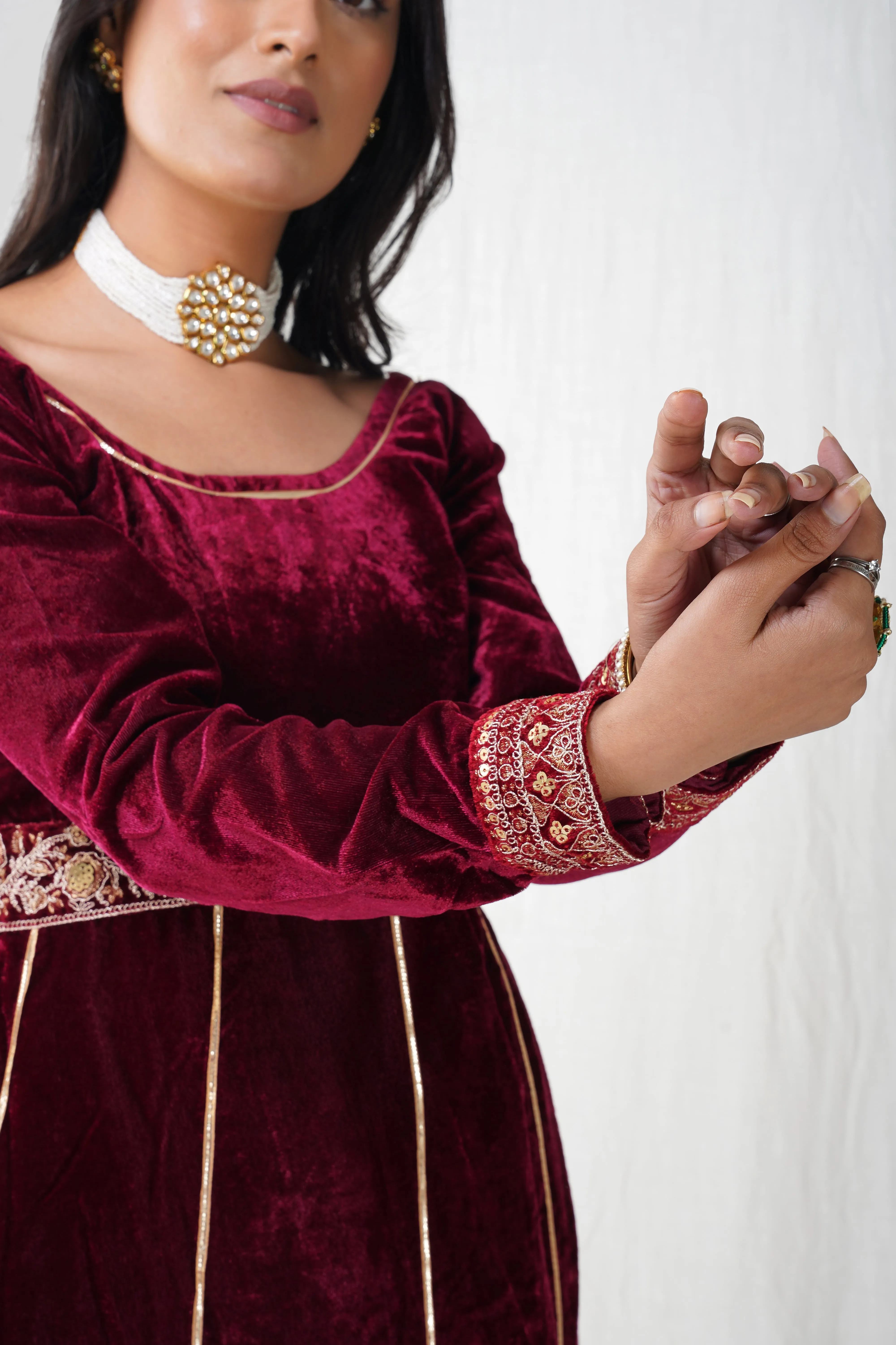 Burgundy Velvet Empress Anarkali Suit