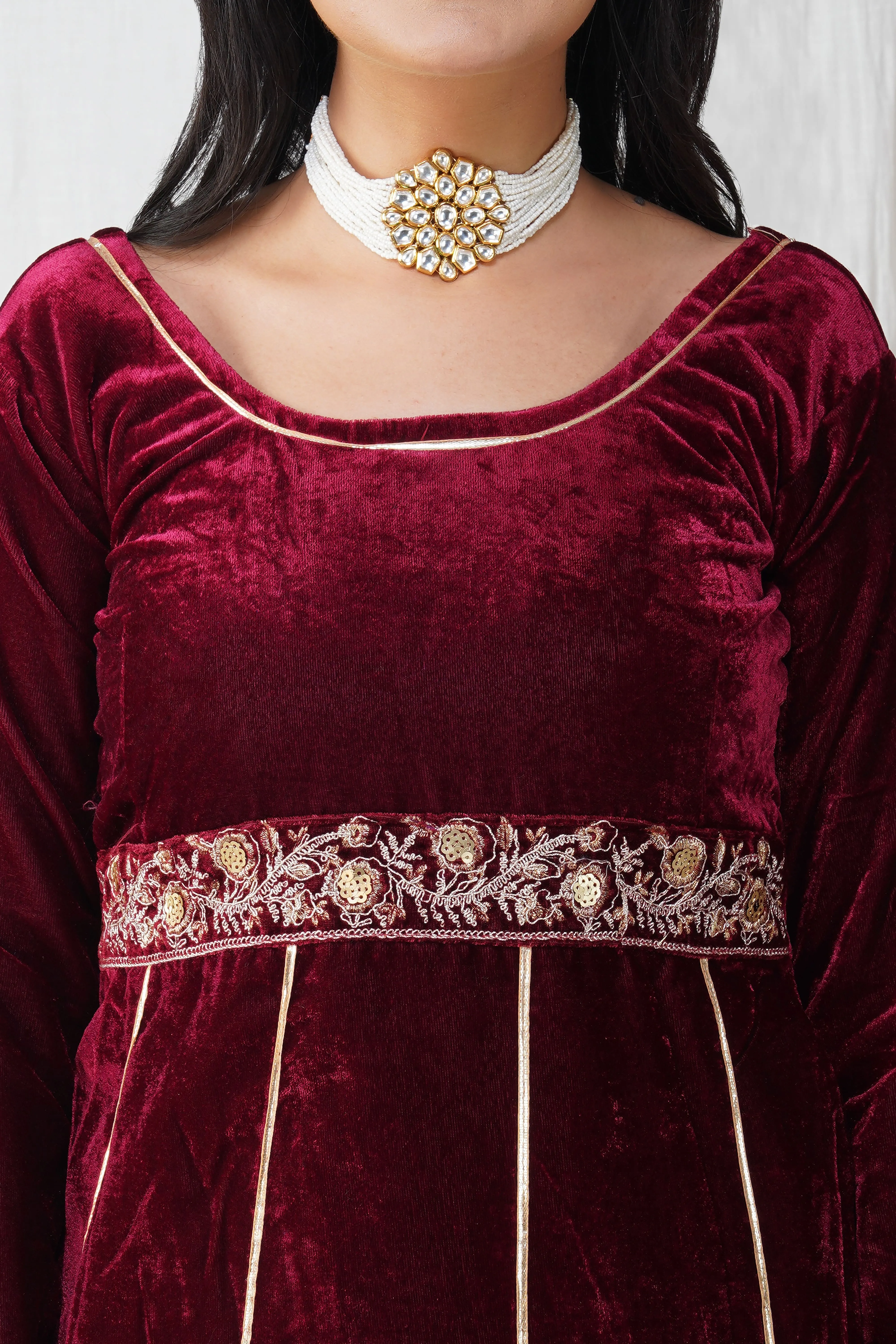 Burgundy Velvet Empress Anarkali Suit