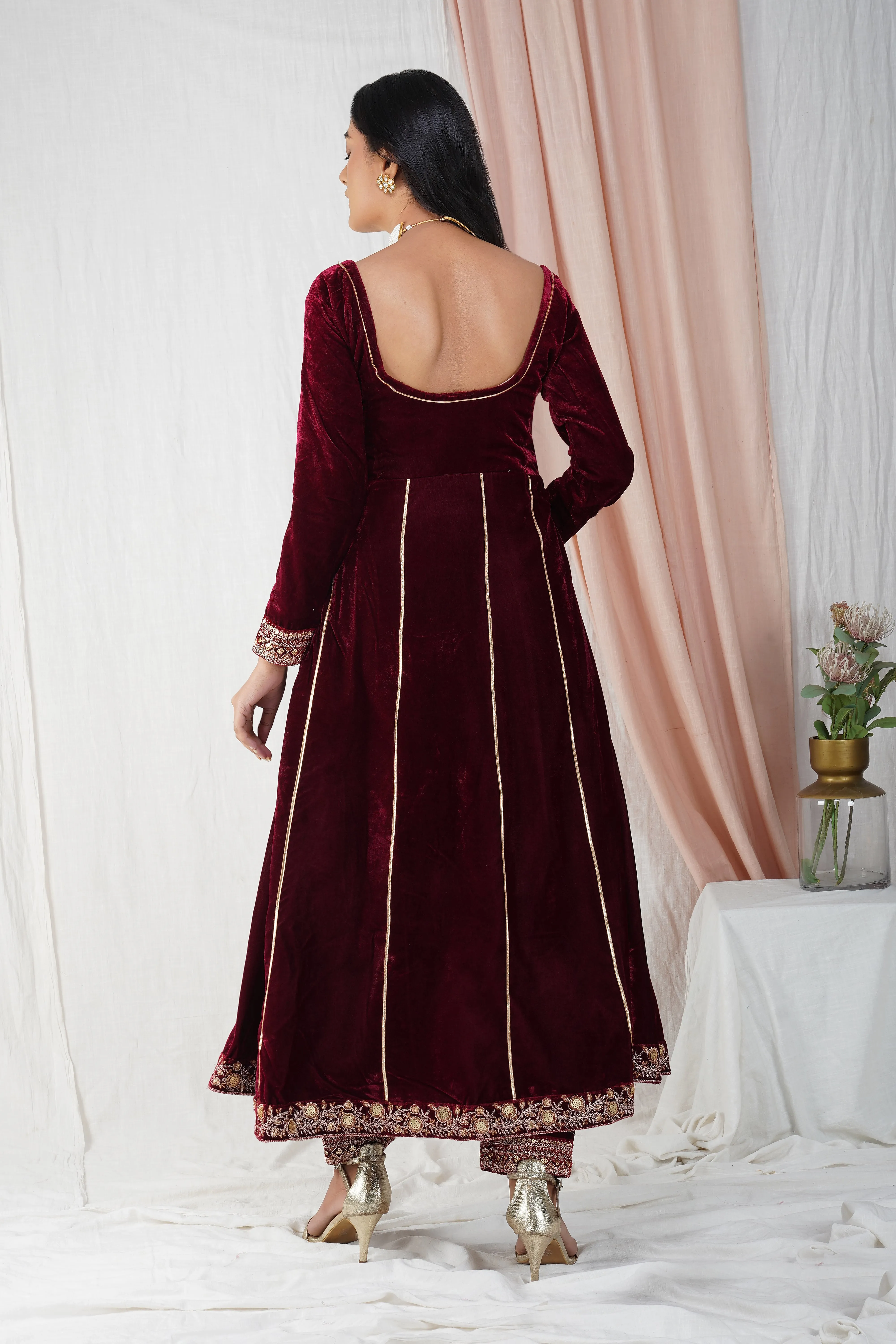 Burgundy Velvet Empress Anarkali Suit