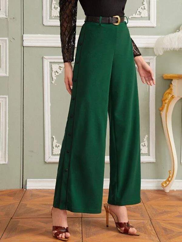 Button Side Palazzo Pants Without Belt