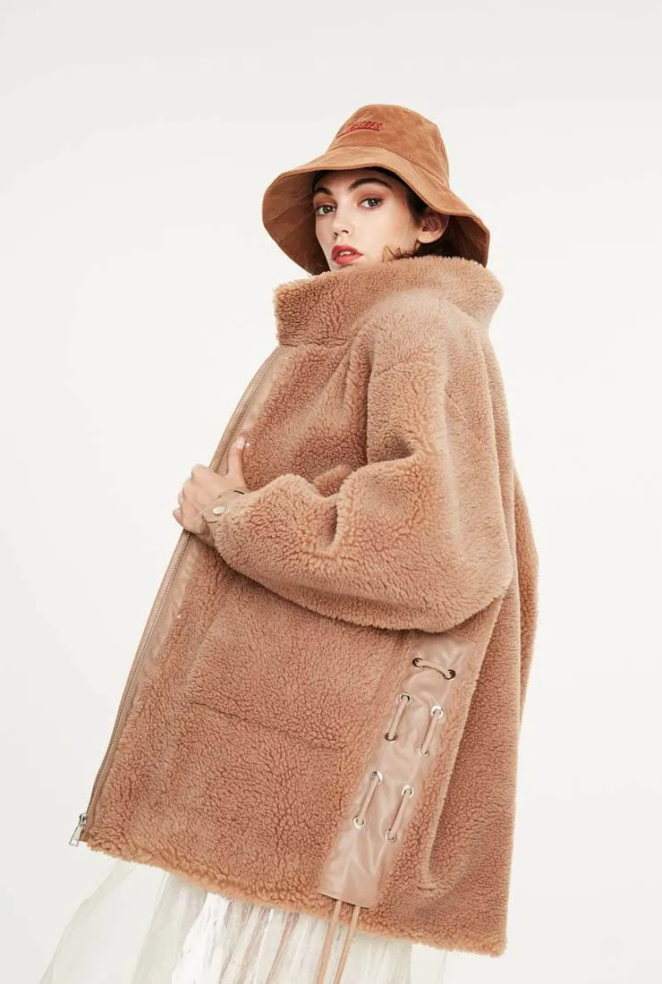 Camel Wool Loose Long Teddy Bear Coat