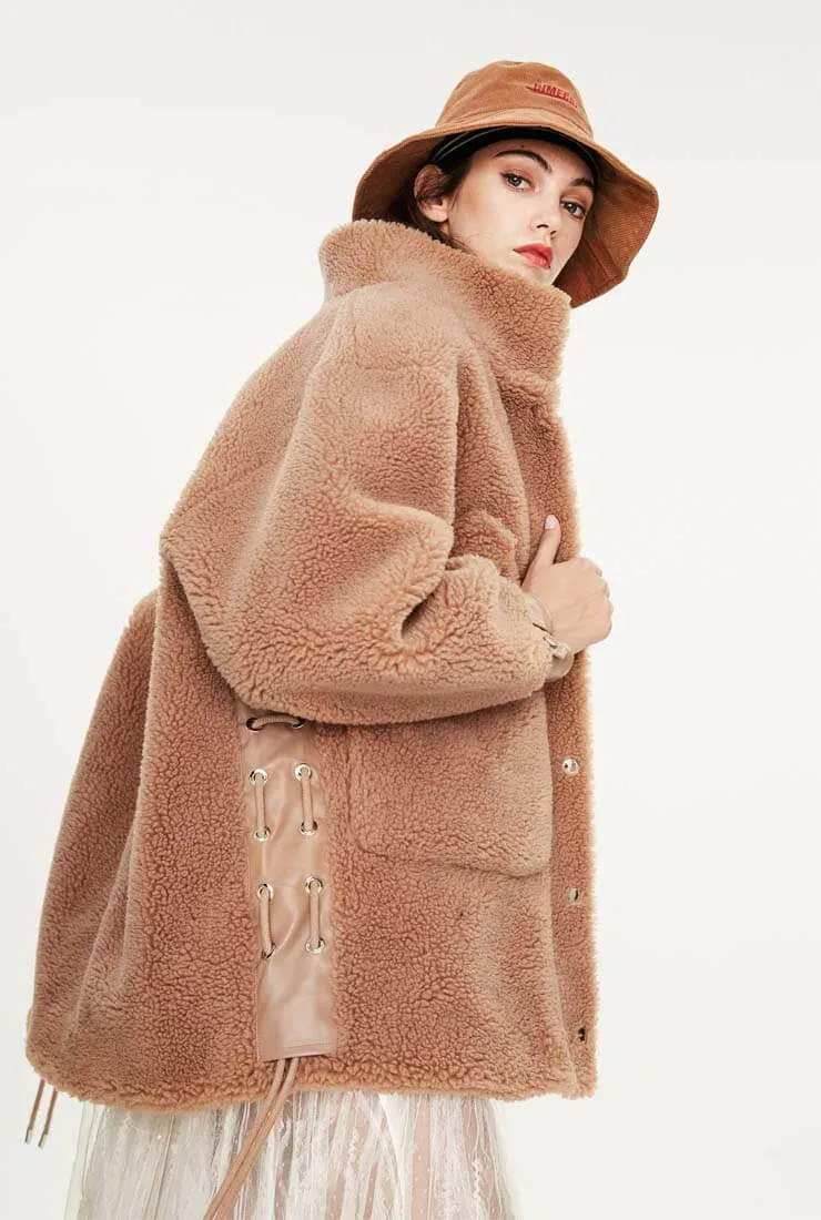 Camel Wool Loose Long Teddy Bear Coat