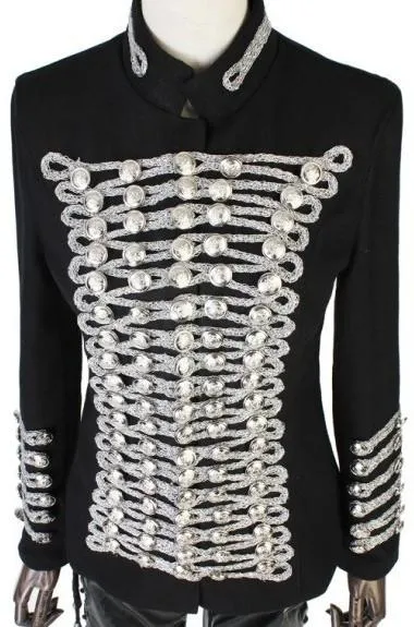 Chain Embellished Jacket in Black with Silver