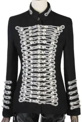 Chain Embellished Jacket in Black with Silver