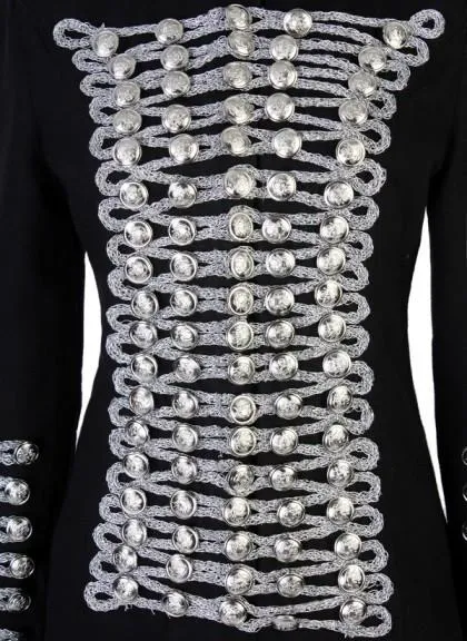 Chain Embellished Jacket in Black with Silver