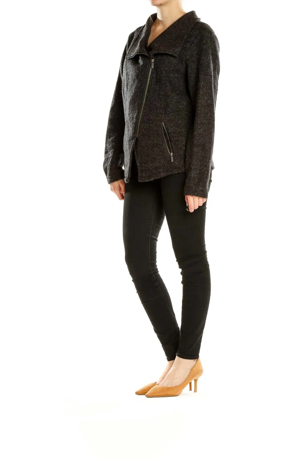 Charcoal Wool Blend Moto Jacket