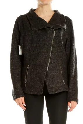 Charcoal Wool Blend Moto Jacket