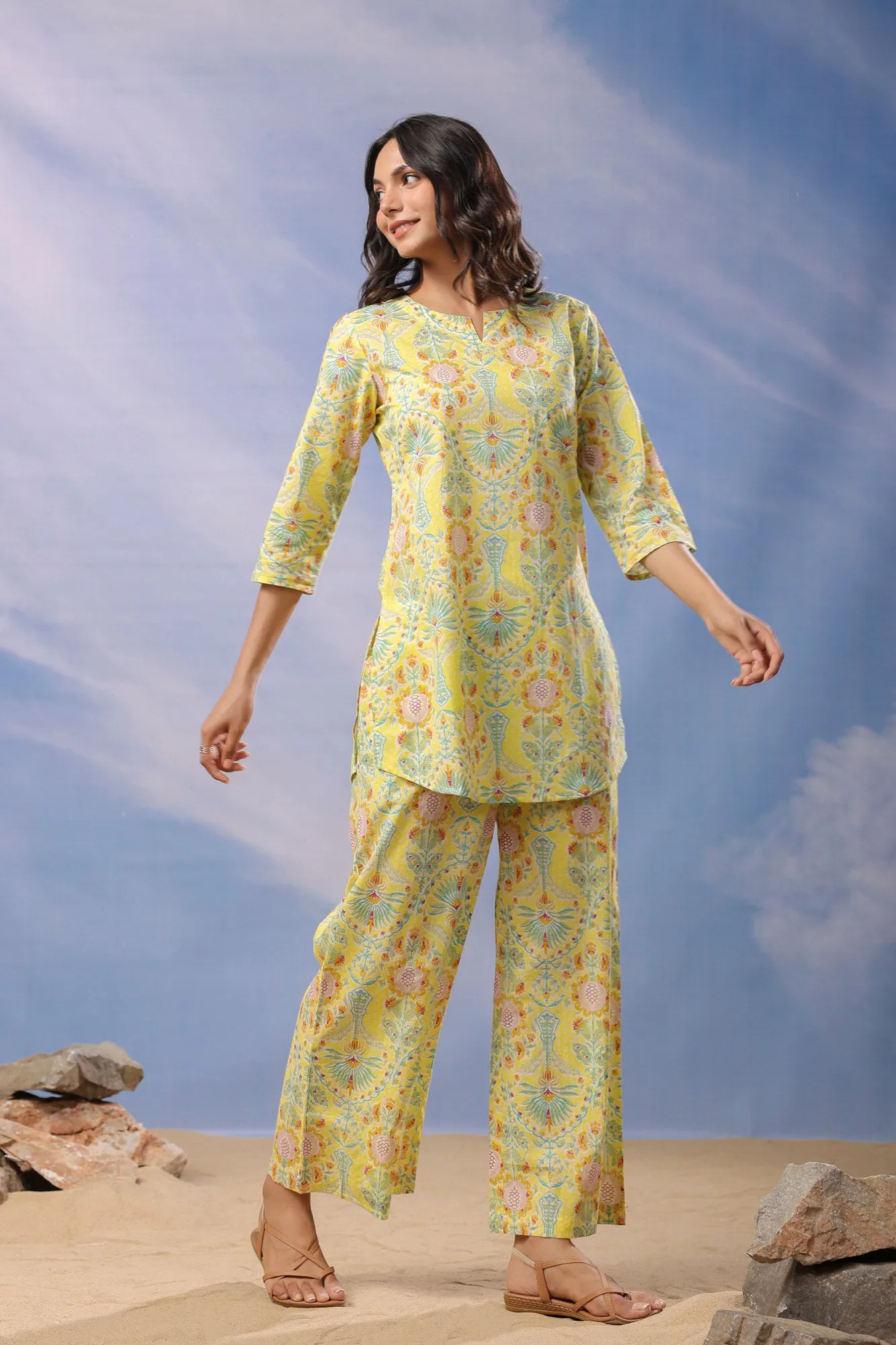 Citrus Delight Cotton Palazzo Loungewear Set