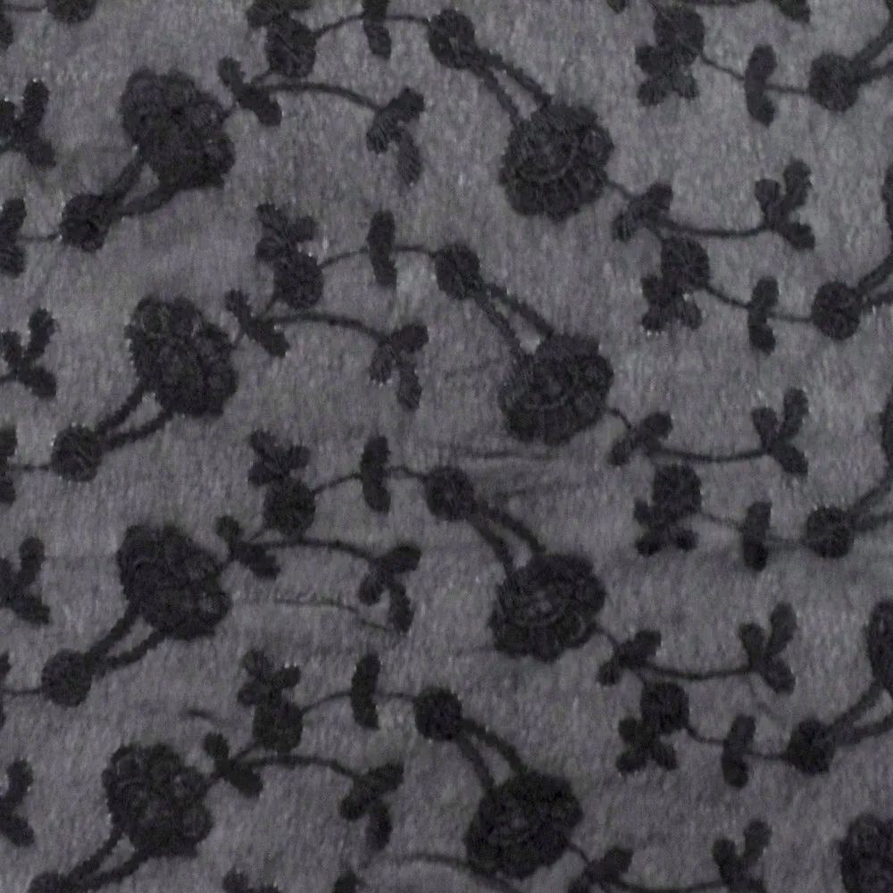 Classic Black Floral Embroidered Rayon Chiffon Woven Fabric