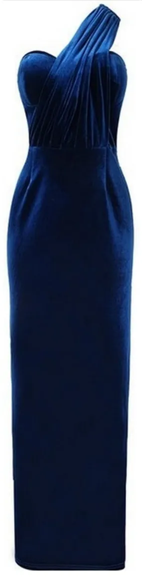 Cobalt Blue Long Velvet Evening Dress