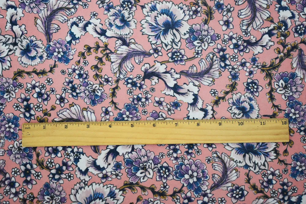 Coral Orange-Pink-Multi Floral Printed Pebble Chiffon Woven Fabric