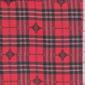 Coral Red/Black Tartan Plaid Chiffon Fabric