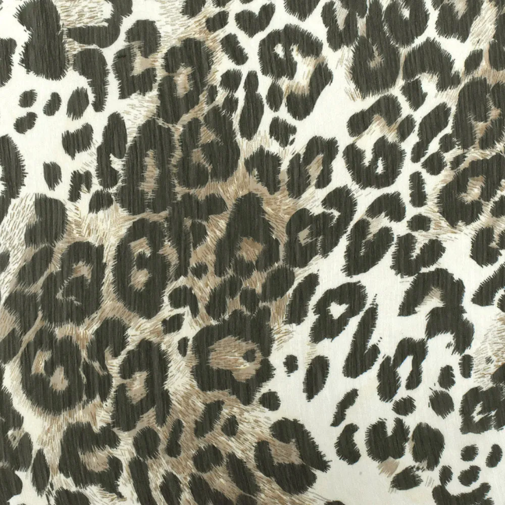 Cream Beige-Black-Multi Cheetah Printed Poly Yoryu Chiffon Woven Fabric