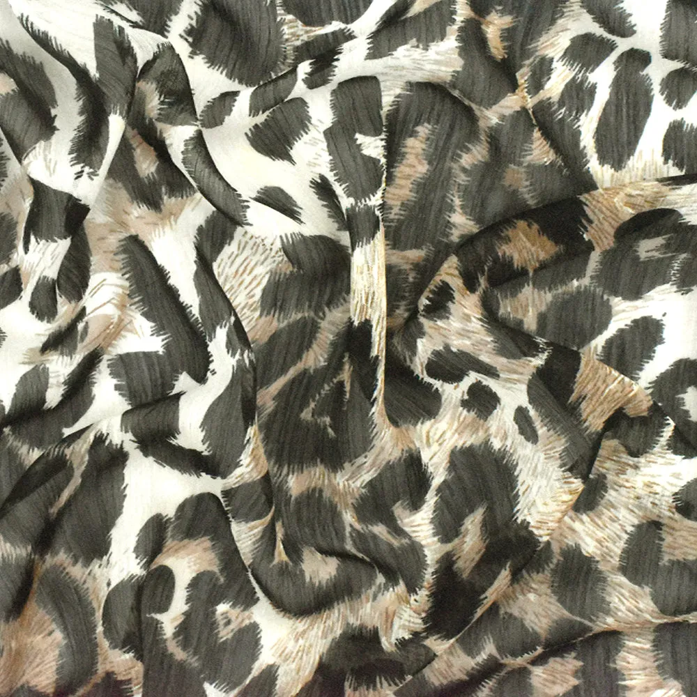 Cream Beige-Black-Multi Cheetah Printed Poly Yoryu Chiffon Woven Fabric