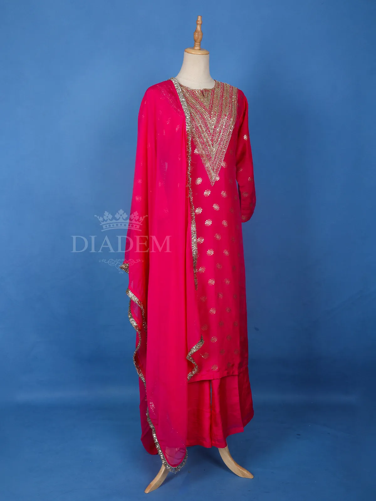 Dark Pink Banarasi Palazzo Suit