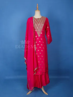 Dark Pink Banarasi Palazzo Suit