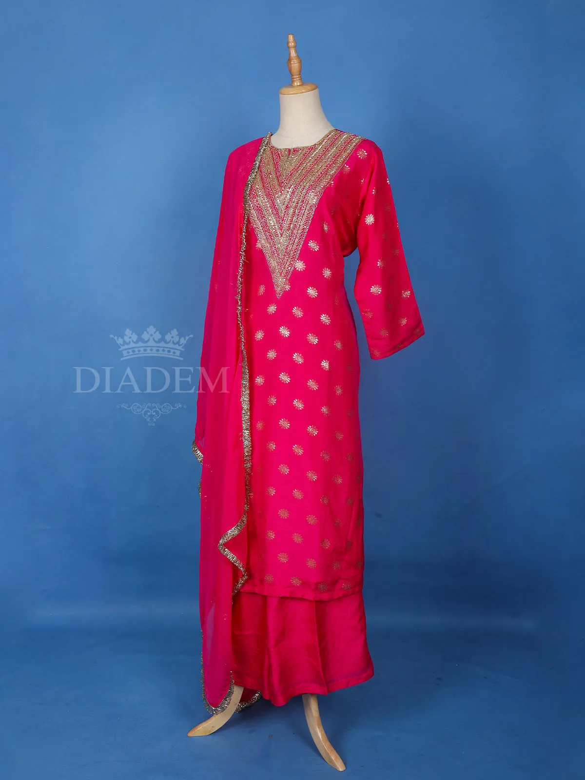 Dark Pink Banarasi Palazzo Suit