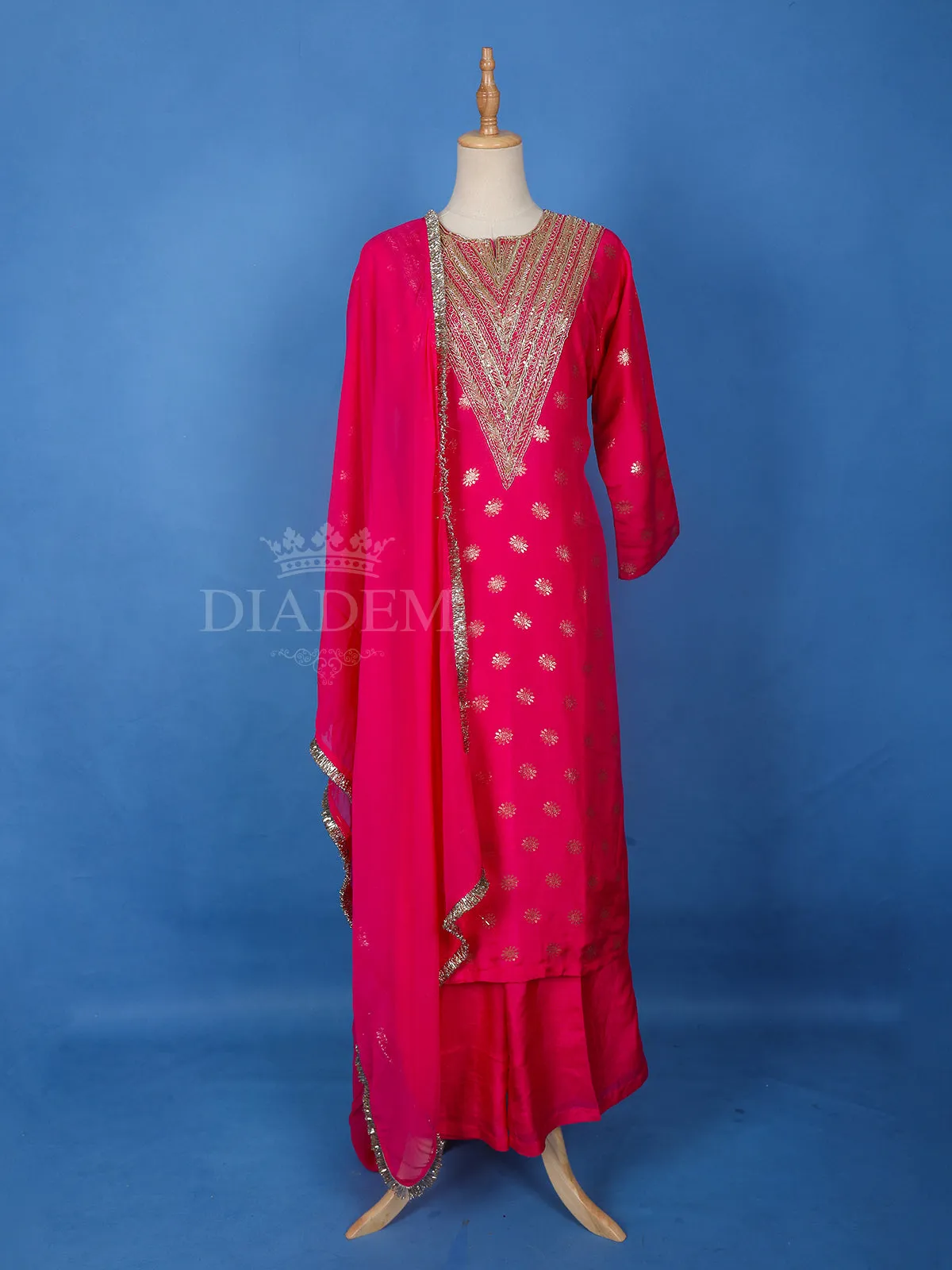 Dark Pink Banarasi Palazzo Suit