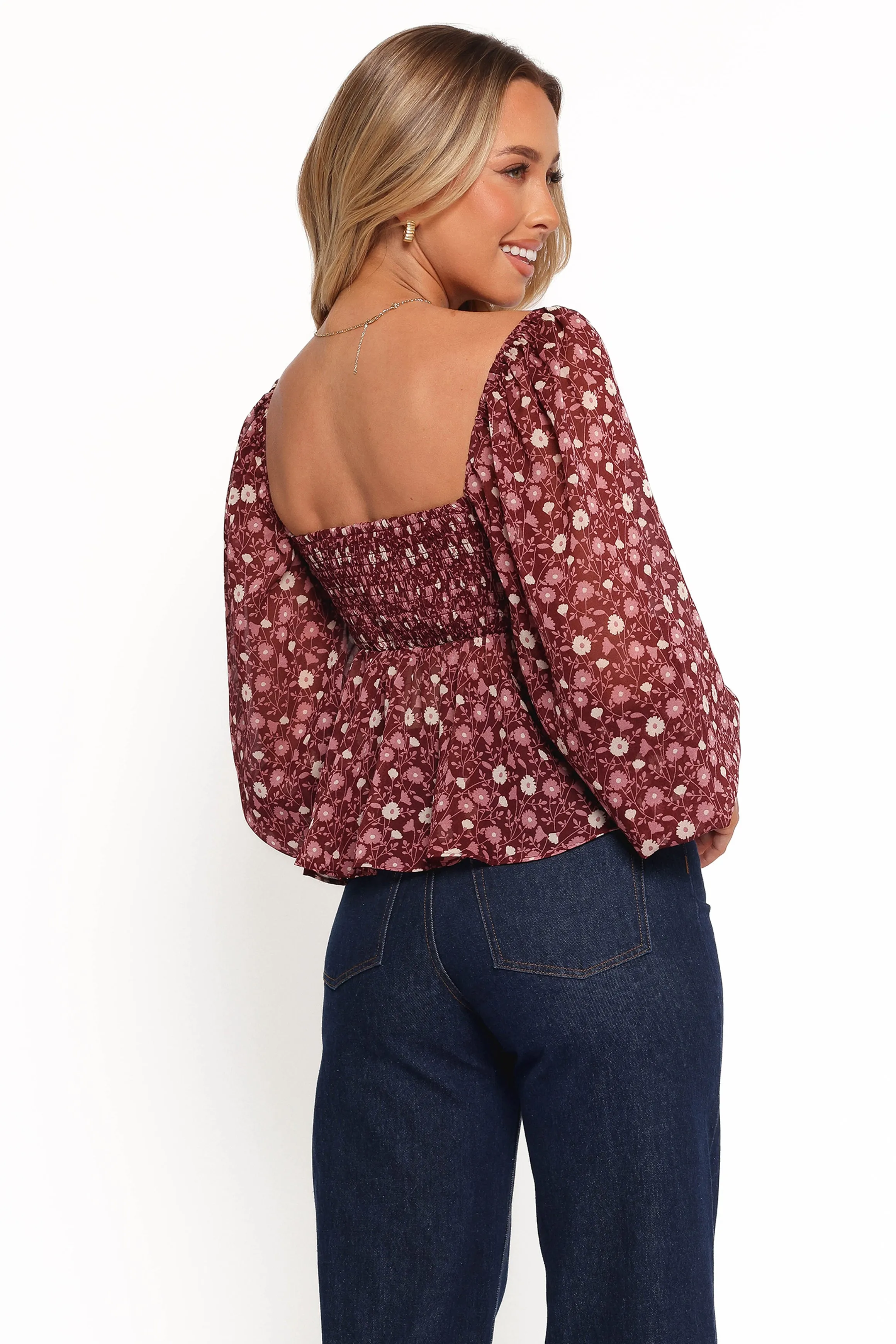 Darrie Long Sleeve Top - Burgundy Multi